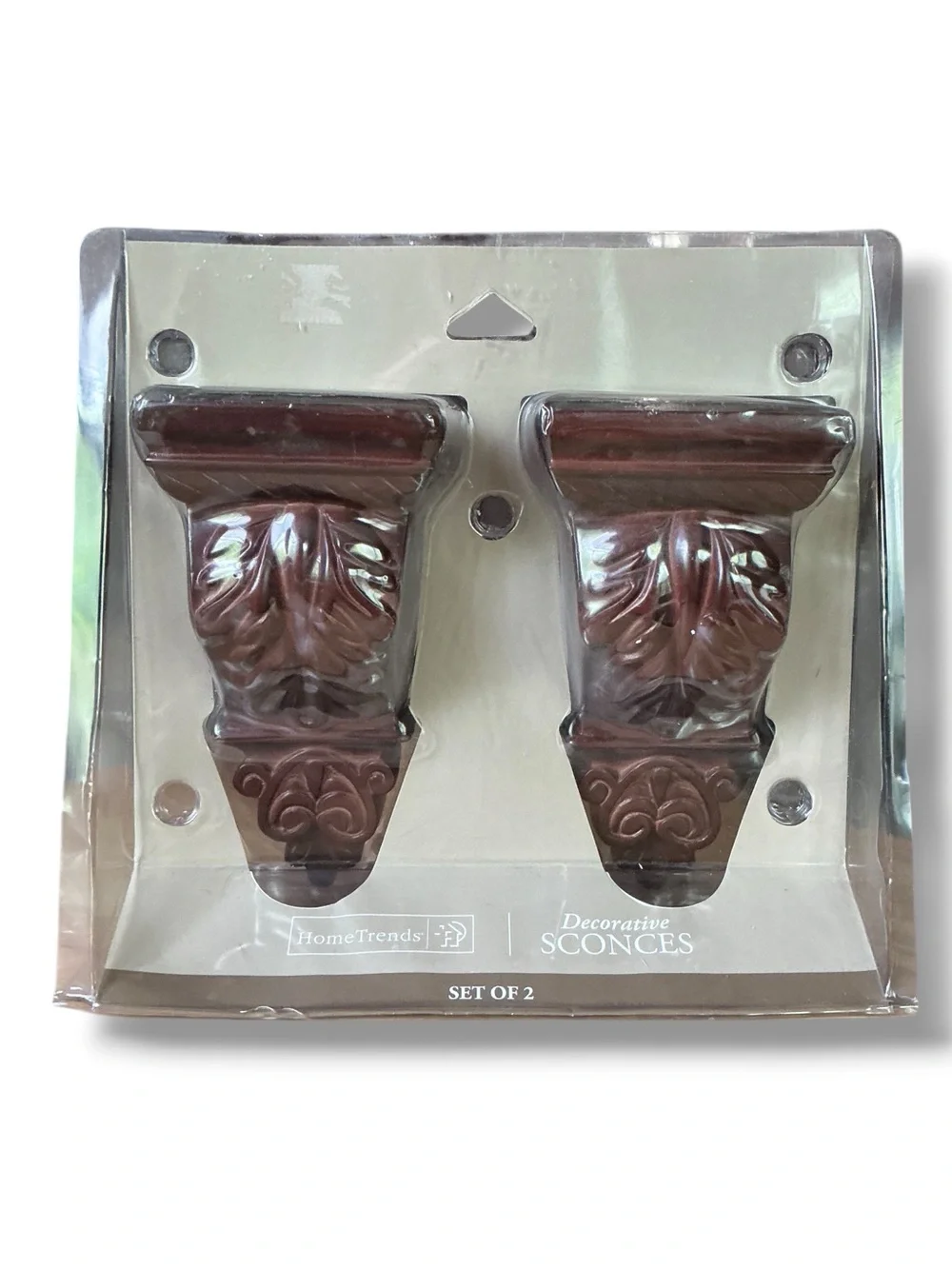 Decorative Leaf Carved Wall Sconces - Dark Mahogany